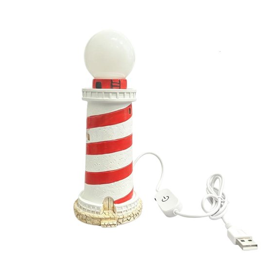 LUVNIMB USB Powered Lighthouse Night Light, Warm Dome Table Accent Lamp with Inline Button, Resin Coastal Decor for Desk Bedside
