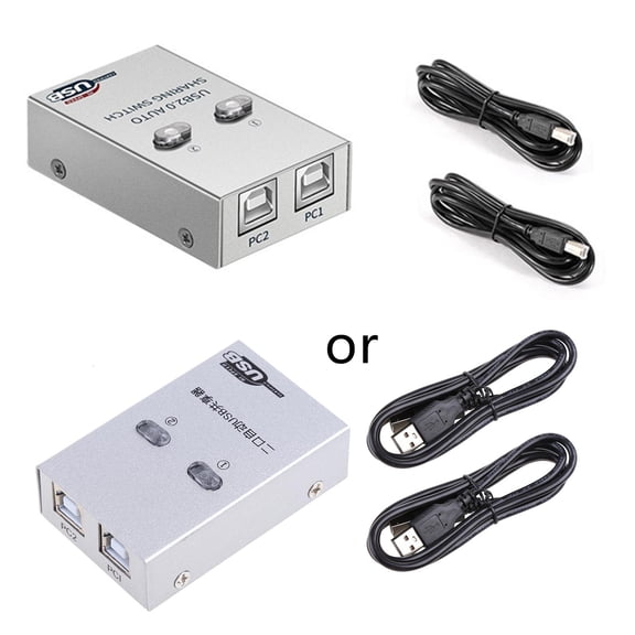 LUVNIMB USB2.0 Auto Hub Printer Sharing Device 2 in 1 Out Data Transfer Hub Converter Black/Silver