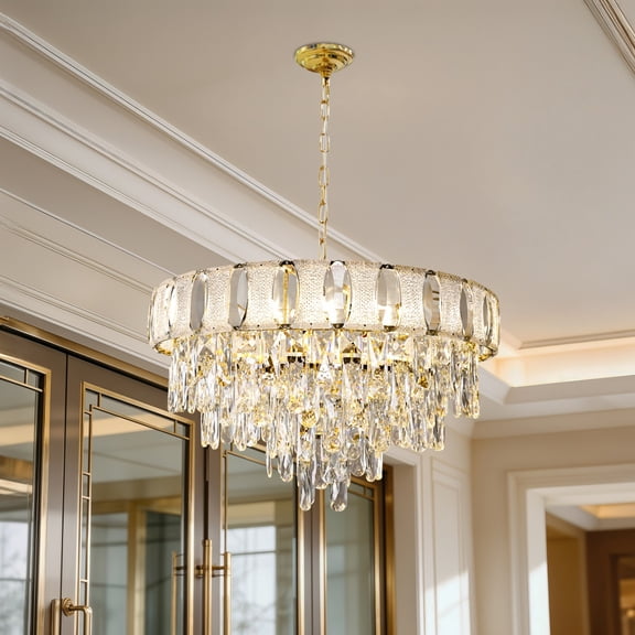 LUVODI 10 Light Crystal Chandelier 6-Layer Raindrops Crystal Luxury Ceiling Light Fixture 3 Colors