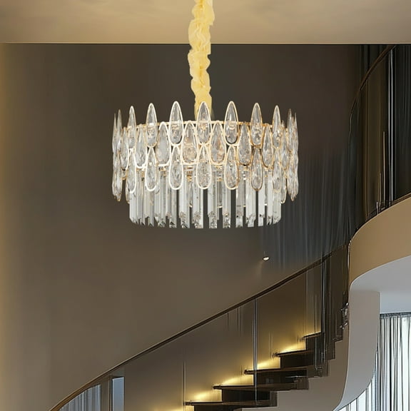 LUVODI 15.57'' Φ Luxury Crystal Pendant Lamp Villa Living Room Rain Drop Bar Ceiling Light for Dining Rooms Bedroom