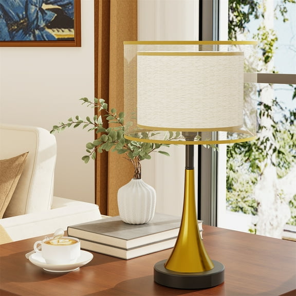 LUVODI 18.5" Farmhouse Table Lamp for Bedroom Golden Metal Modern Bedside Lamps 3 Color Temperature Rustic Table Lamps