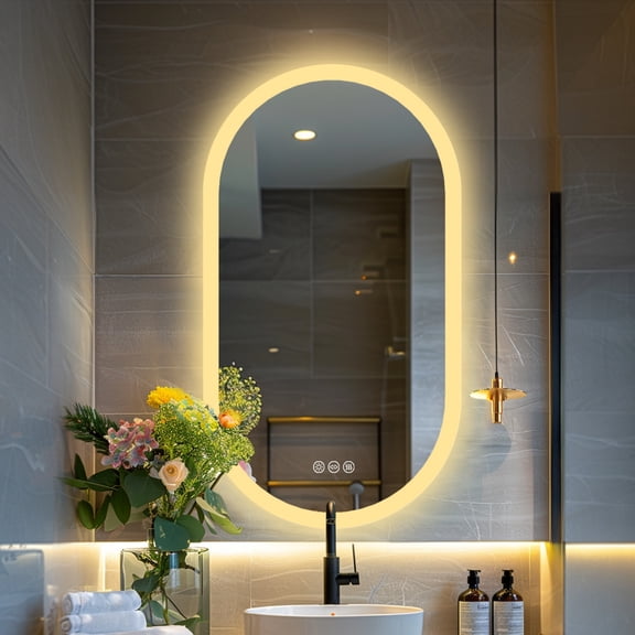 LUVODI 19.6x39.3 Oval Led Bathroom Vanity Mirror w/ Backlight, 3 Color Temperature, Anti-fog Feature