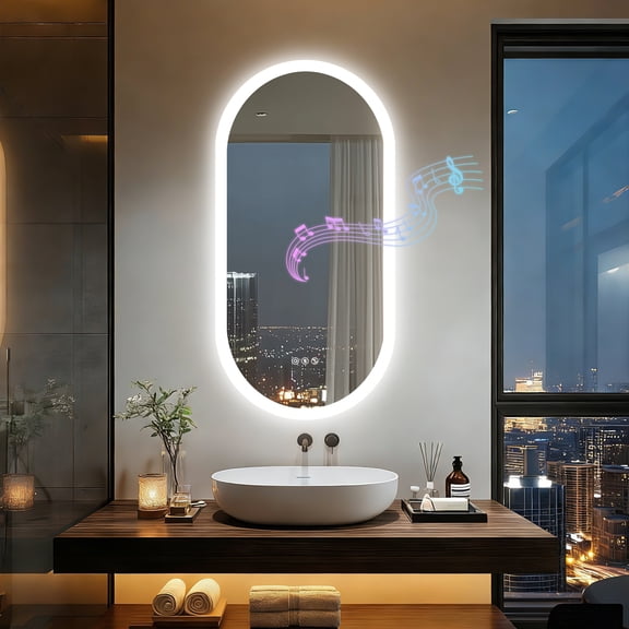 LUVODI 19.69x39.37'' LED Smart Bathroom Mirror with 3 Color Dimmable, Anti-Fog, Memory, Tempered Glass Wall Vanity