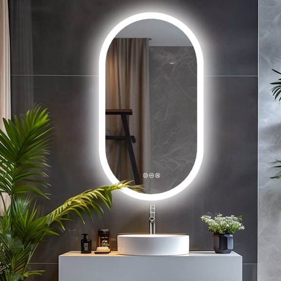 LUVODI 19.6x31.5'' LED Bathroom Mirror for Wall Mounted Oval Lighted Vanity Mirror Backlit Dimmable