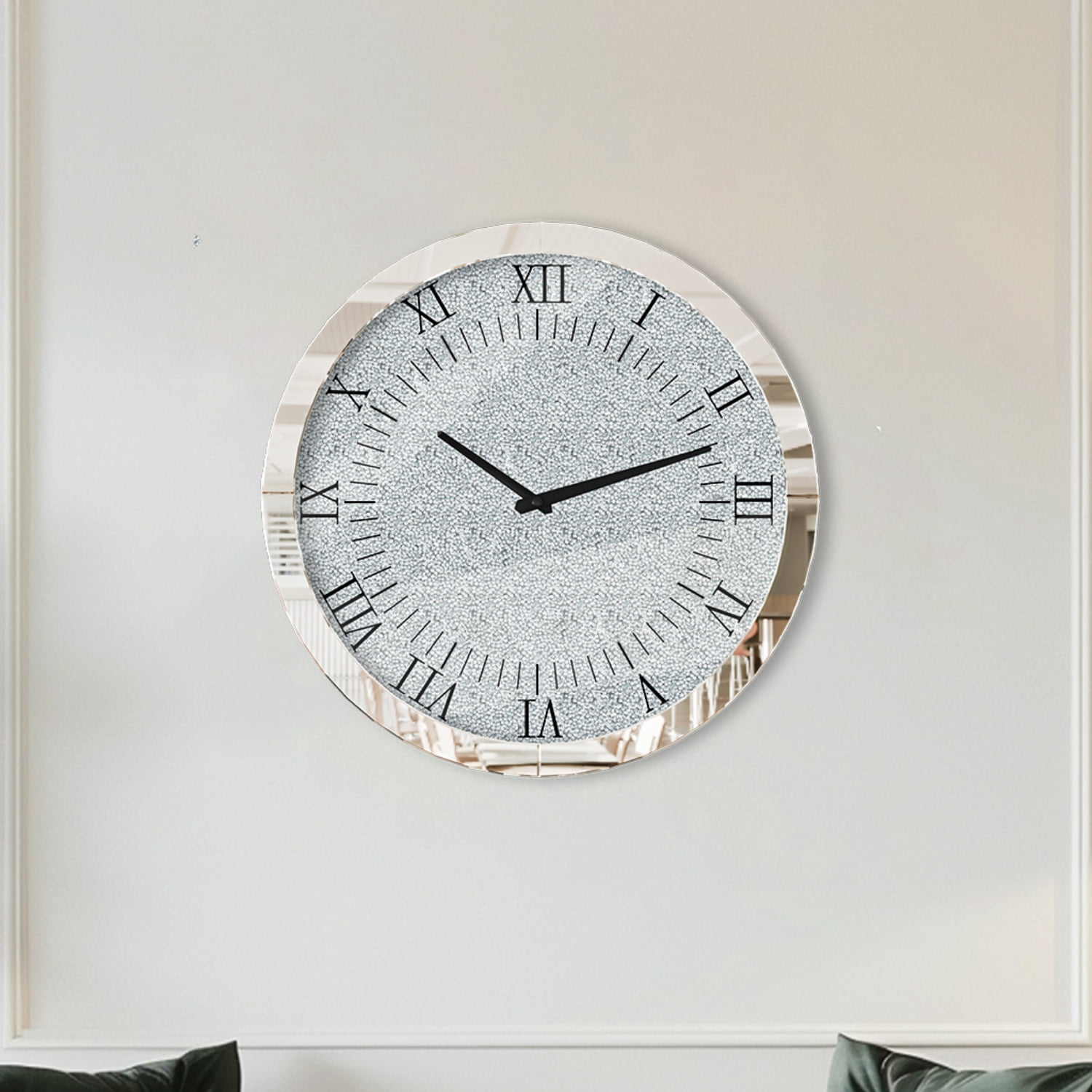 LUVODI 23.62x23.62 inch Crushed Diamond Wall Clock Crystal Twinkle Wall Hanging Clocks with Silver Bevels Edging