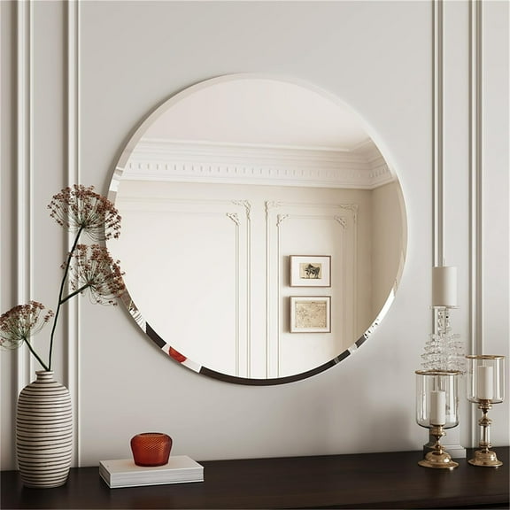 LUVODI 23.62x23.62 inch Frameless Circle Mirror Round Bathroom Wall Mirror with Beveled Edge Elegant & Simple Look