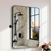 LUVODI 23.62x31.50 Black Aluminum Framed Bathroom Wall Mirror with Pivot Adjustable Tilting Vanity Mirror