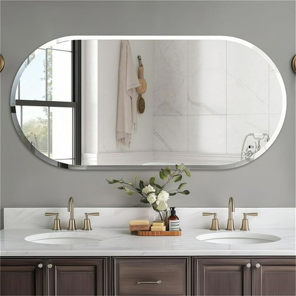 LUVODI 23.62x47.24 inch Frameless Pill Shaped Mirror Bathroom Mirror Bedroom Wall Mounted Makeup Mirror