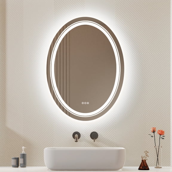 LUVODI 23.6x31.5'' Oval Led Backlit Light Bathroom Wall Makeup Mirror Anti-Fog Demister Touch Sensor