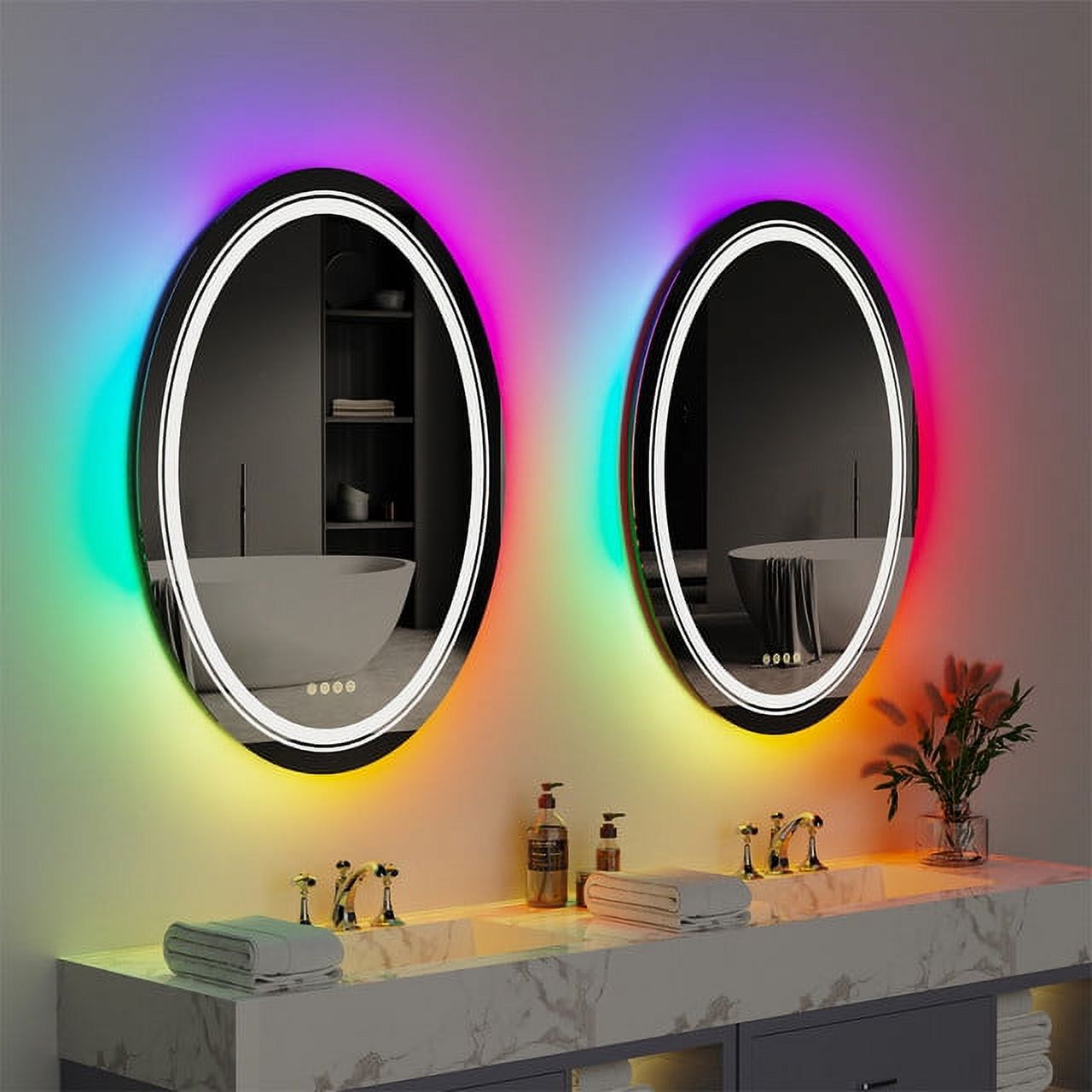 LUVODI 24x32in RGB Oval Defog Illuminated Bathroom Mirror Three Button ...