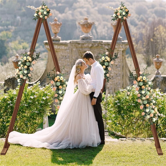 LUVODI Brown wood wedding arch 9.8 ft triangle ceremony backdrop stand for garden parties decor