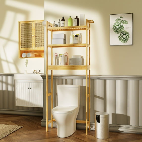 LUVODI 3-Tier Firm Bamboo High Over Toilet Shelf Rack Bathroom Laundry Organizer Storage Shelf Rack