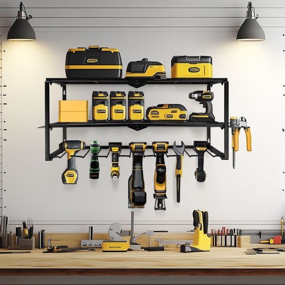 LUVODI 3-Tier Power Tool Storage Rack with Drill Rack Wall Open Organizer Shelf for Workshop and Garage