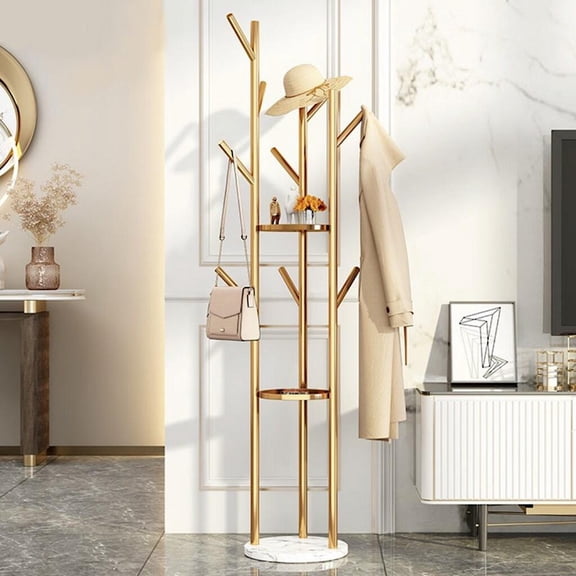 LUVODI 3-tier Coat Rack Stand Hallway Tree Entryway Clothes Hangers Stable Marble Base for Living Room