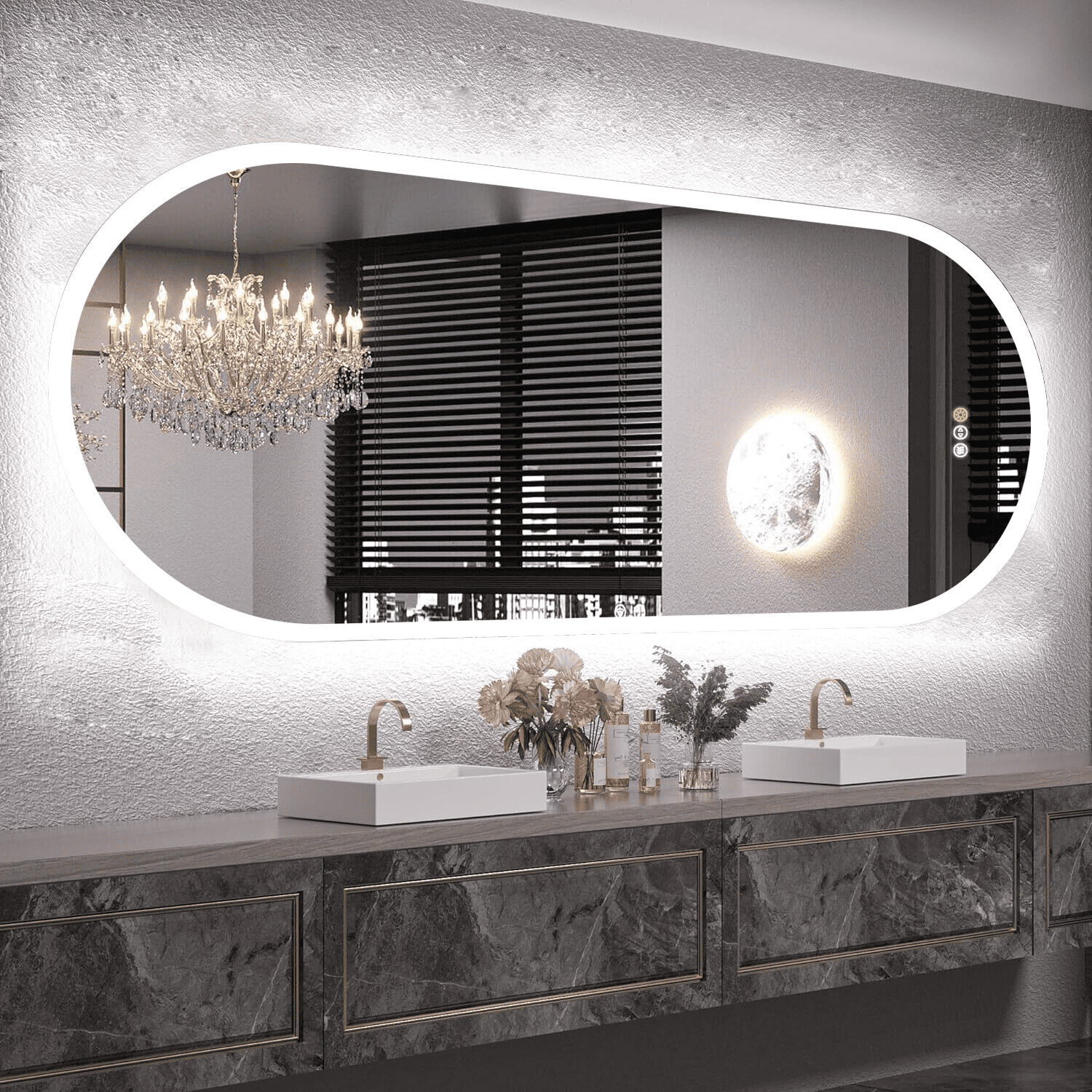 LUVODI 39.3” Large Oval LED Bathroom Mirror Backlit Anti Fog Smart ...