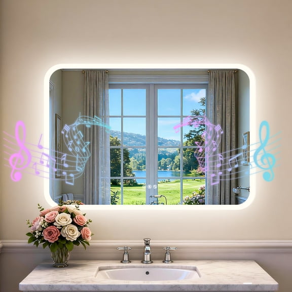 LUVODI 39.37x27.56'' LED Bathroom Mirror Antifog Wall Vanity Illuminated Mirror Bluetooth