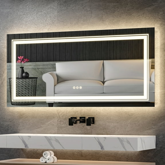 LUVODI 39x24in Extra Large LED Bathroom Mirror Anti-Fog Wall Mounted Vanity Mirror Backlit Light