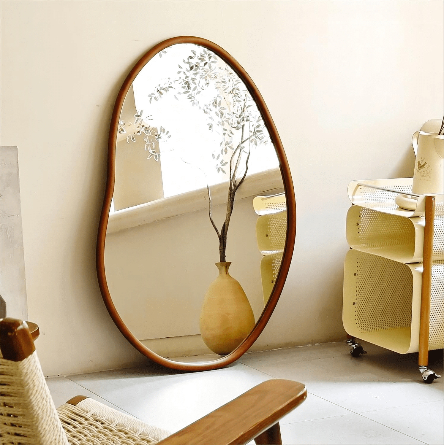 Artloge Asymmetrical Wall Mirror - 43x30 Inches Large Unique Wood Frame For Living Room, Bathroom & Hallway Decor