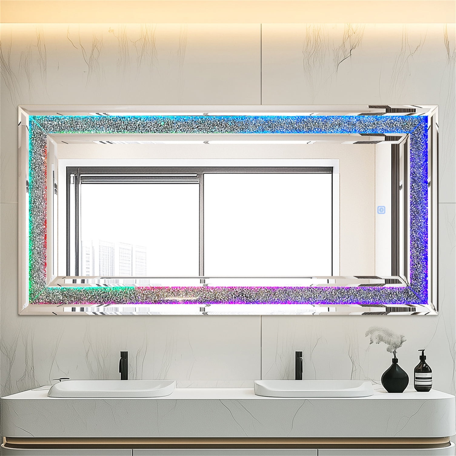 LUVODI 47.24x23.62 inch RGB LED Length Mirror Full Length Mirror with RGB Lights Diamond Mirror with Lights, Crystal Mirror Wall Mounted with 7 Color Modes