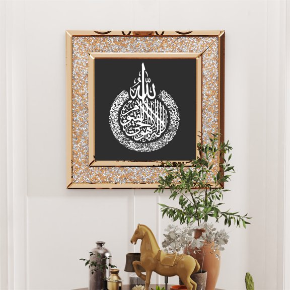 LUVODI Art Mirror Blessings with Crystal Crushed Diamond 24in Wall Mirror Bedroom Living Room Decor