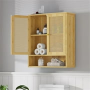 LUVODI Bamboo Bathroom Medicine Cabinet Wall Mounted Rattan Storage Cabinet for Small Spaces Laundry