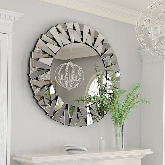 LUVODI Clear Sunburst Wall Mirror Decorative Accent Mirror for Bathroom Living Room Decor Round 32in