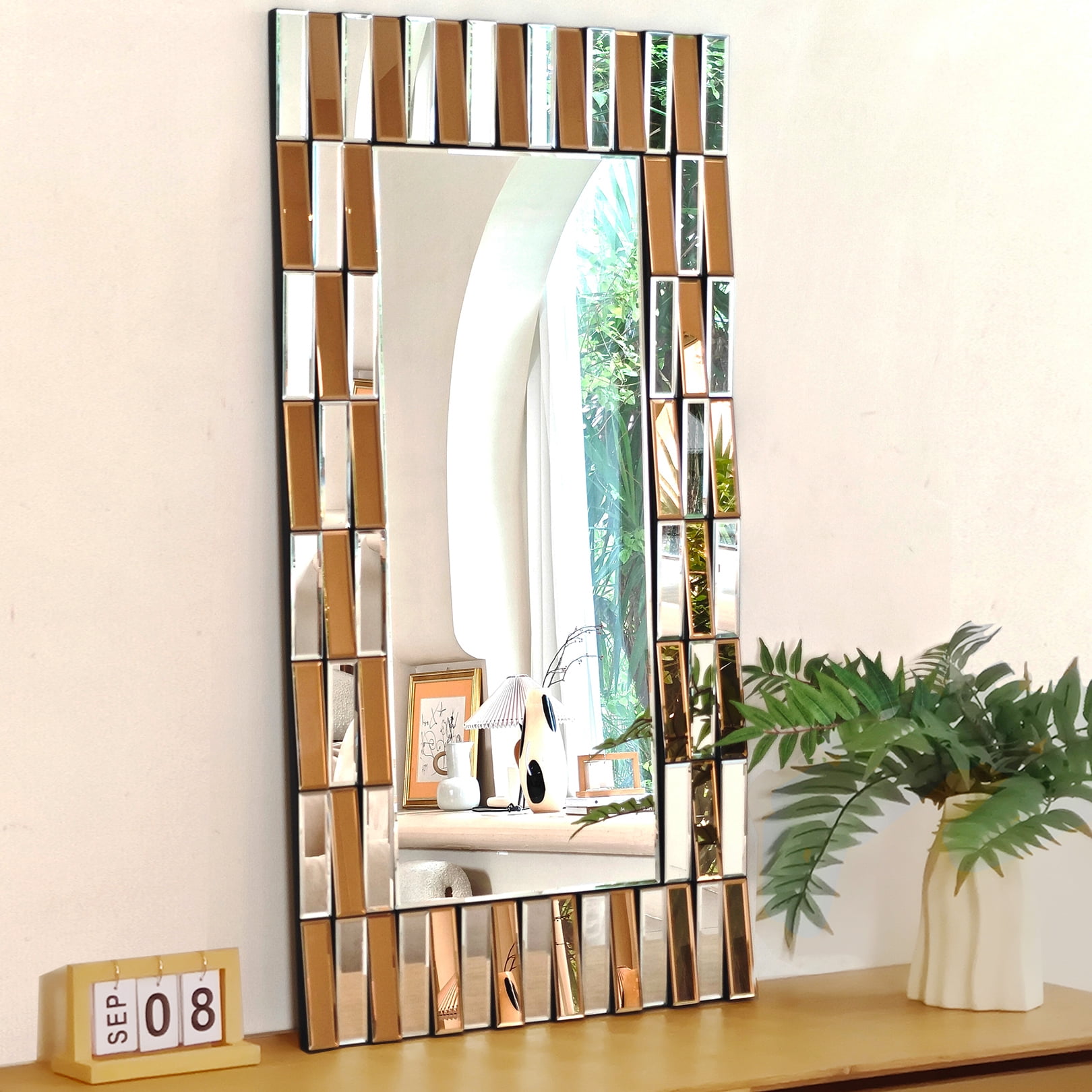 LUVODI Decorative Wall Mirror 3D Beveled Edge Art Hanging Mirror for