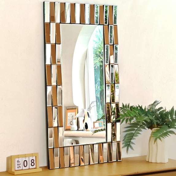 LUVODI Decorative Wall Mirror 3D Beveled Edge Art Hanging Mirror for Home Living Room 47x24in Square