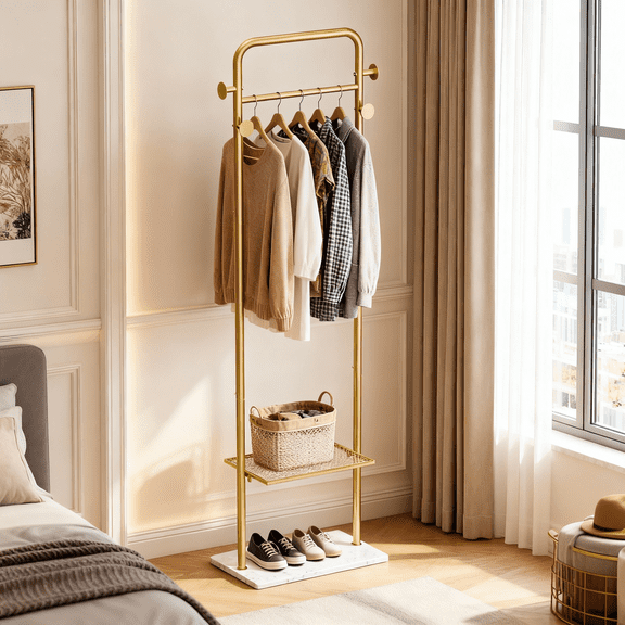 LUVODI Elegant Gold Pole Clothes Rail Marble Base Coat Rack Stand Home Hotel Hall Tree