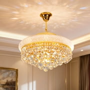LUVODI Empire Pendant Chandelier Luxury Gold Crystal Flush Mount Chandelier Round Light Fixture Ceiling Chandelier for Dining Room, Living Room, Foyer, 6 Lights