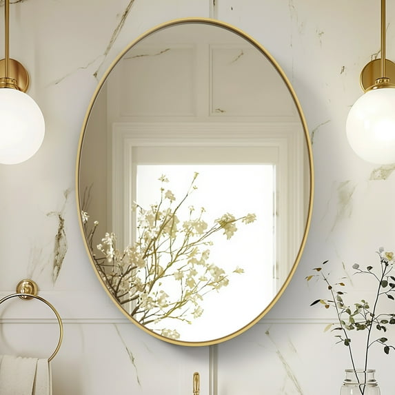 LUVODI Gold Aluminum Frame Bathroom Mirror Mirror Vanity Accent Wall Mirror Living Room Oval 22x30in