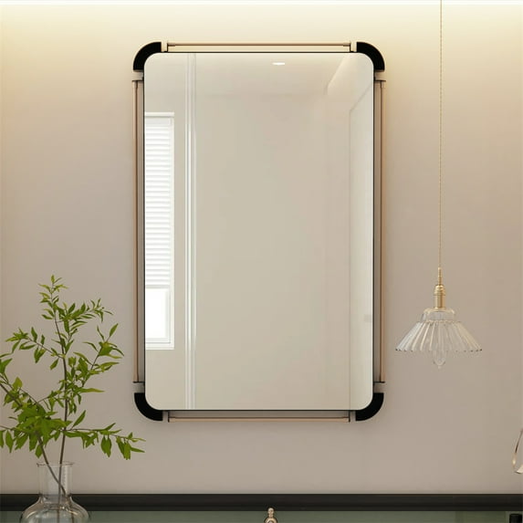 LUVODI Industrial Wall Accent Mirror Bathroom Mirror with Iron Pipe for Home Living Room 35x24in