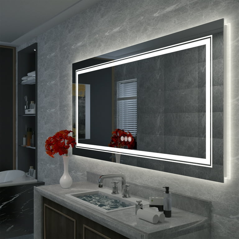 Large Frameless Vanity Mirror With Lights and Mirror Desk 32 X 27