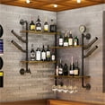 thumbnail image 1 of LUVODI Large Industrial Pipe Wine Rack with Drink Dispenser 4 Tier Wooden Liquor Bottle Hanging Shelf, 1 of 9
