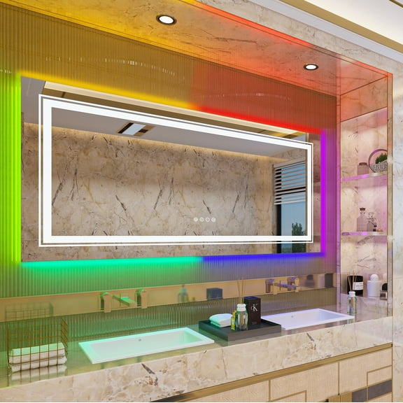 LUVODI Large LED Anti-Fog Bathroom Mirror 59x31in RGB Backlight Dimmable Makeup Mirror Square