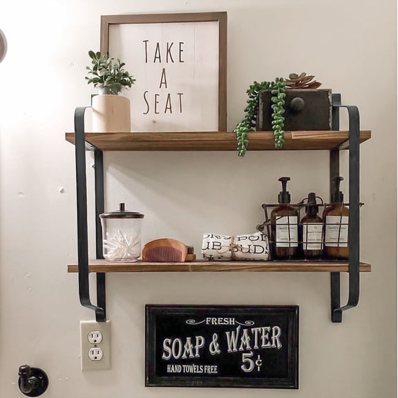 LUVODI Large Rustic Industrial Pipe Wall Floating Shelf Wooden Storage Shelving Unit
