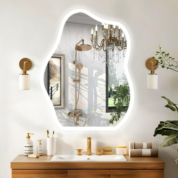 LUVODI Lighted LED Bathroom Mirror: 31.5”x24” Cloud Shape Wall Mounted Vanity Mirror with Bright Back Lit - Smart Dimmable Mirror Anti Fog with Touch Switch for Bedroom Living Room