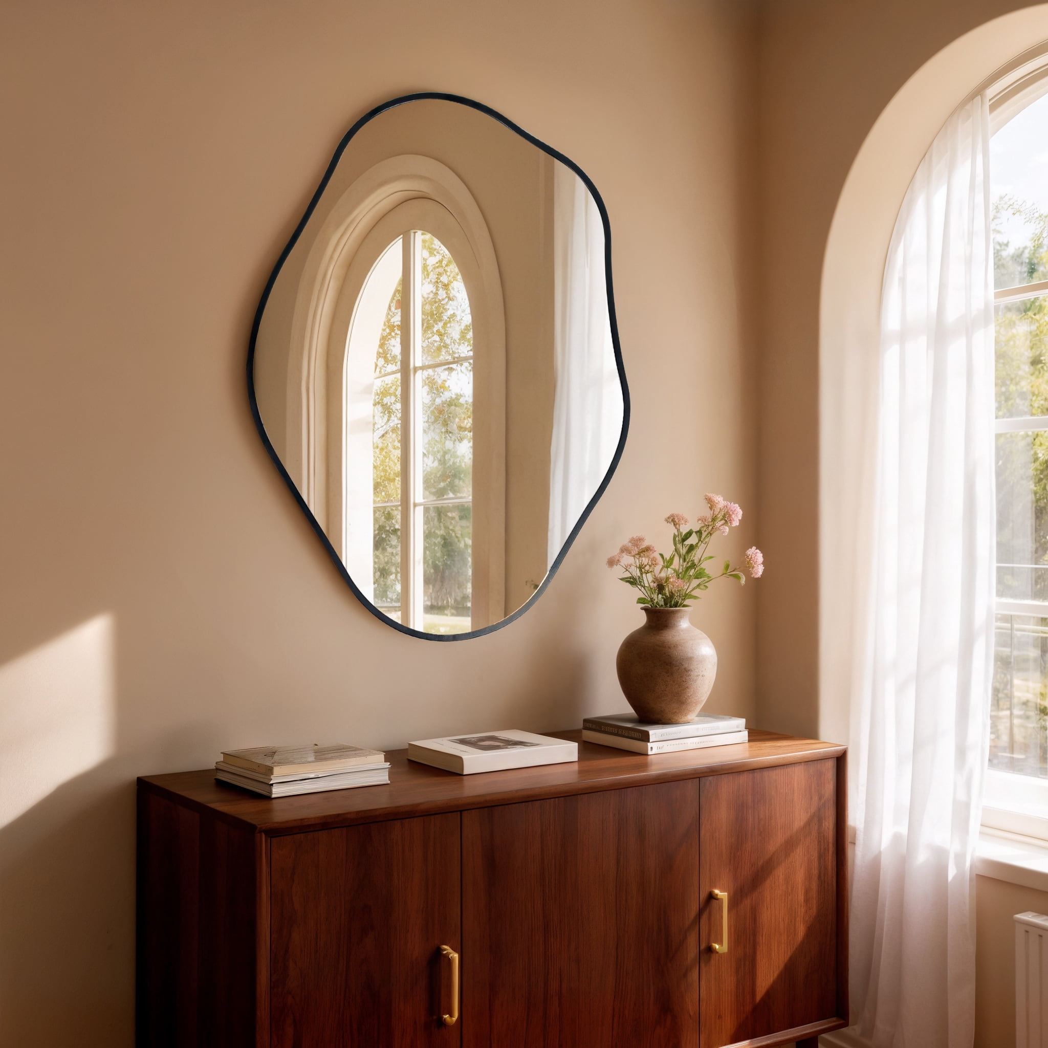 LUVODI Modern Asymmetrical Irregular Wall Mirror Black Aluminum Frame Vertical Hanging Decorative Mirror for Living Room Bedroom Bathroom Entryway