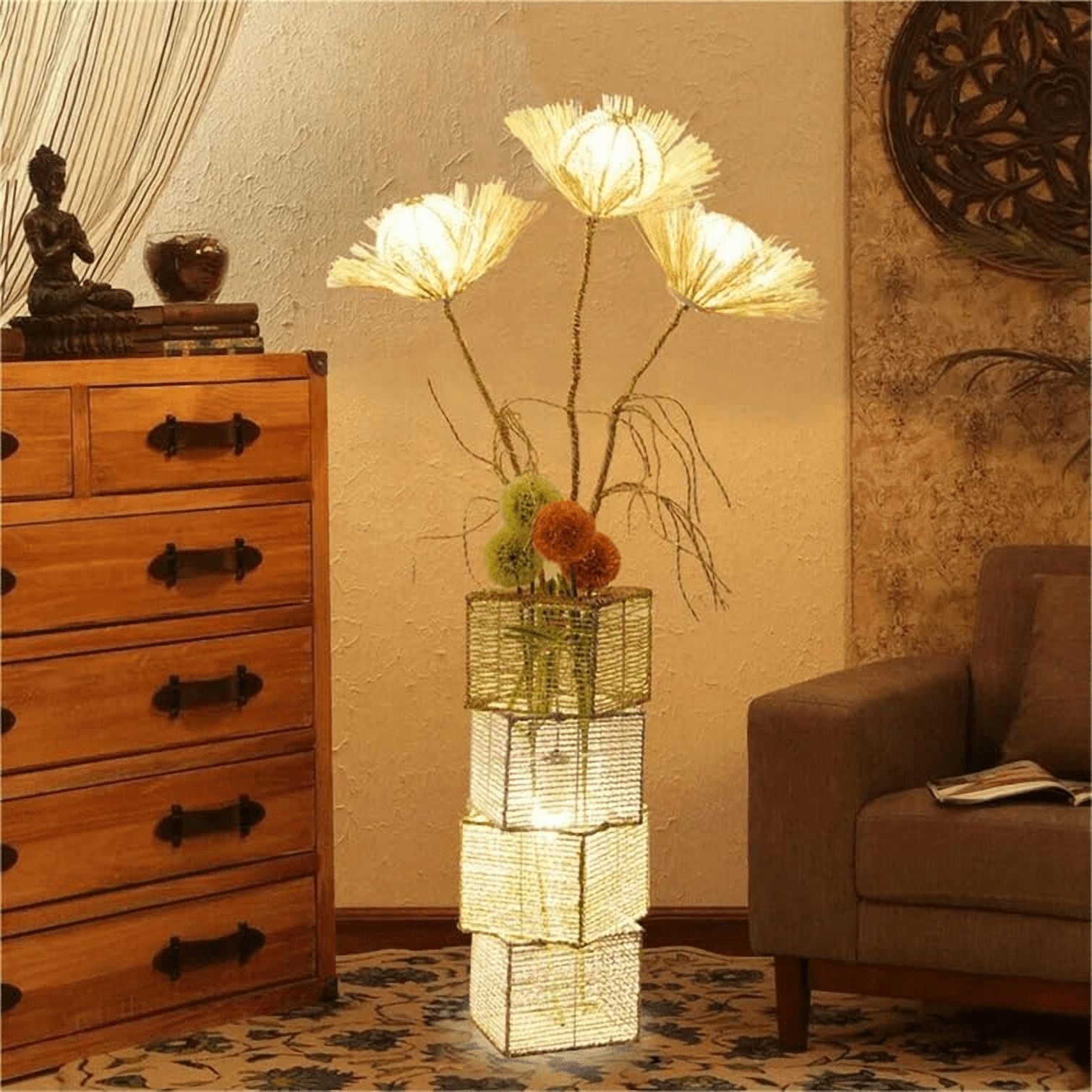 LUVODI Modern Decorative Rattan Floor Lamp Pastoral Hand-Woven Flower Night Light for Reading Living Room