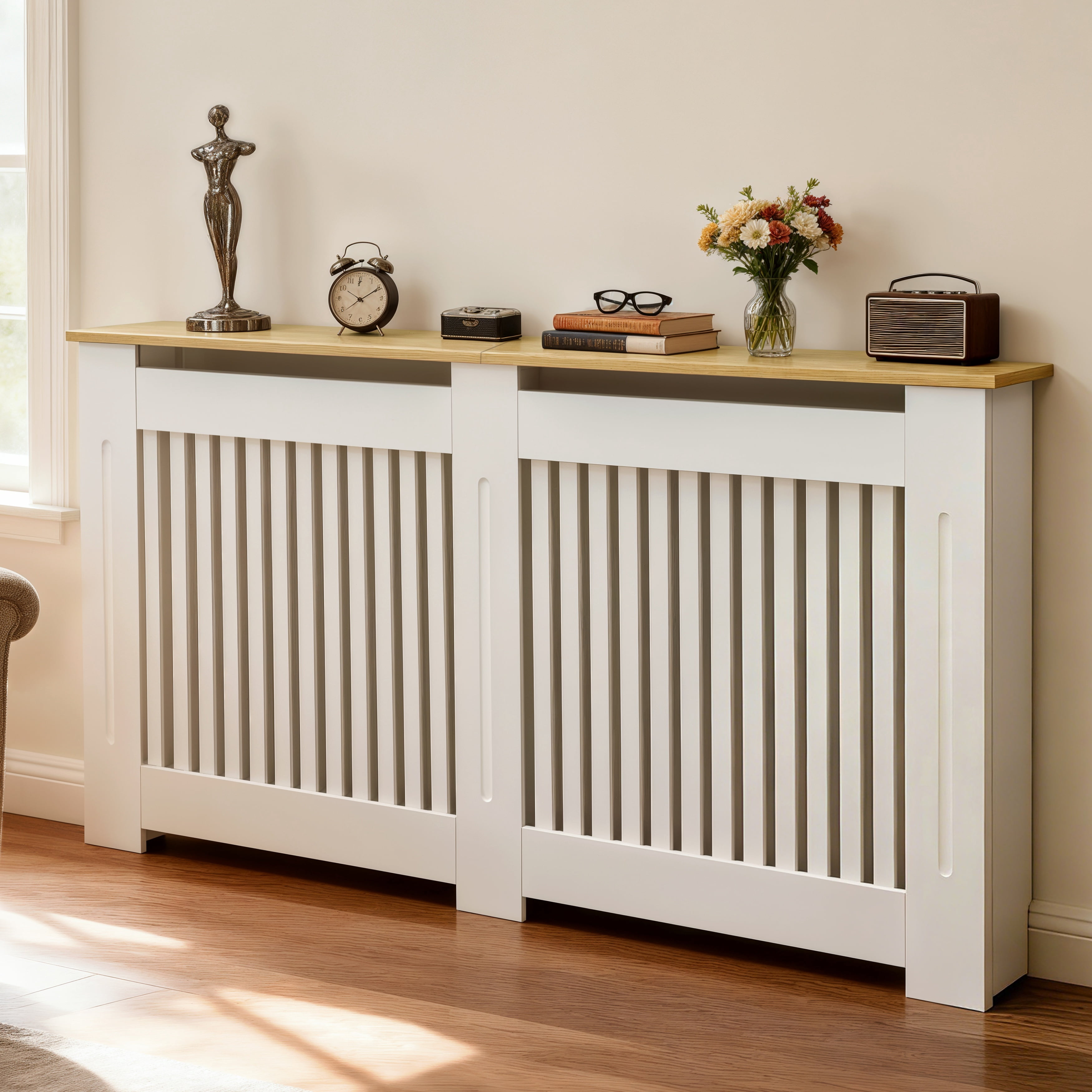 LUVODI Modern Slatted Vertical White Radiator Cover with MDF Wood-grain ...