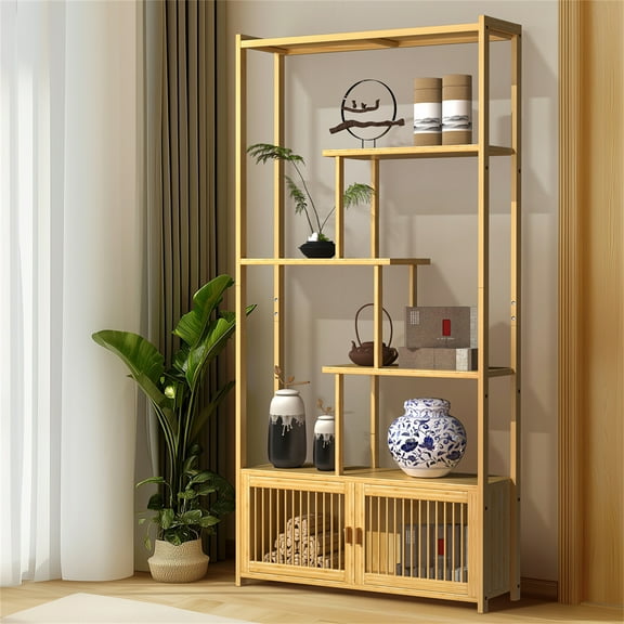 LUVODI Multifunctional Bamboo Storage Rack High and Low Shelves Storage Organizer Shelf Bookshelf Plant Stand