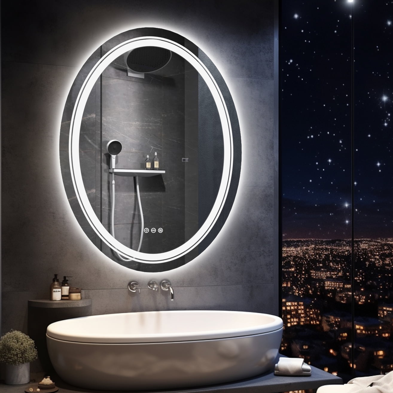 LUVODI Oval LED Bathroom Mirror Modern Dual Lights AntiFog Makeup