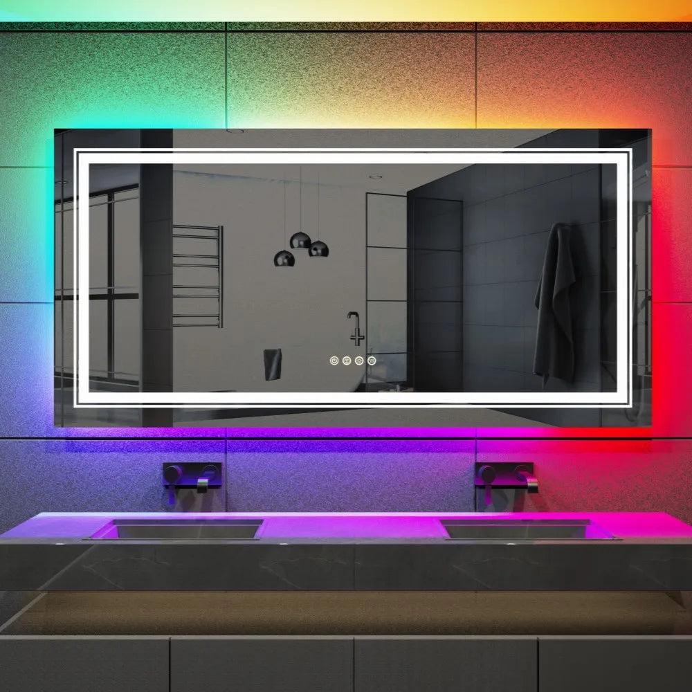 LUVODI Oversize RGB Wall Decorative Fullbody Mirror Dimmable Defogging Bathroom Mirror with