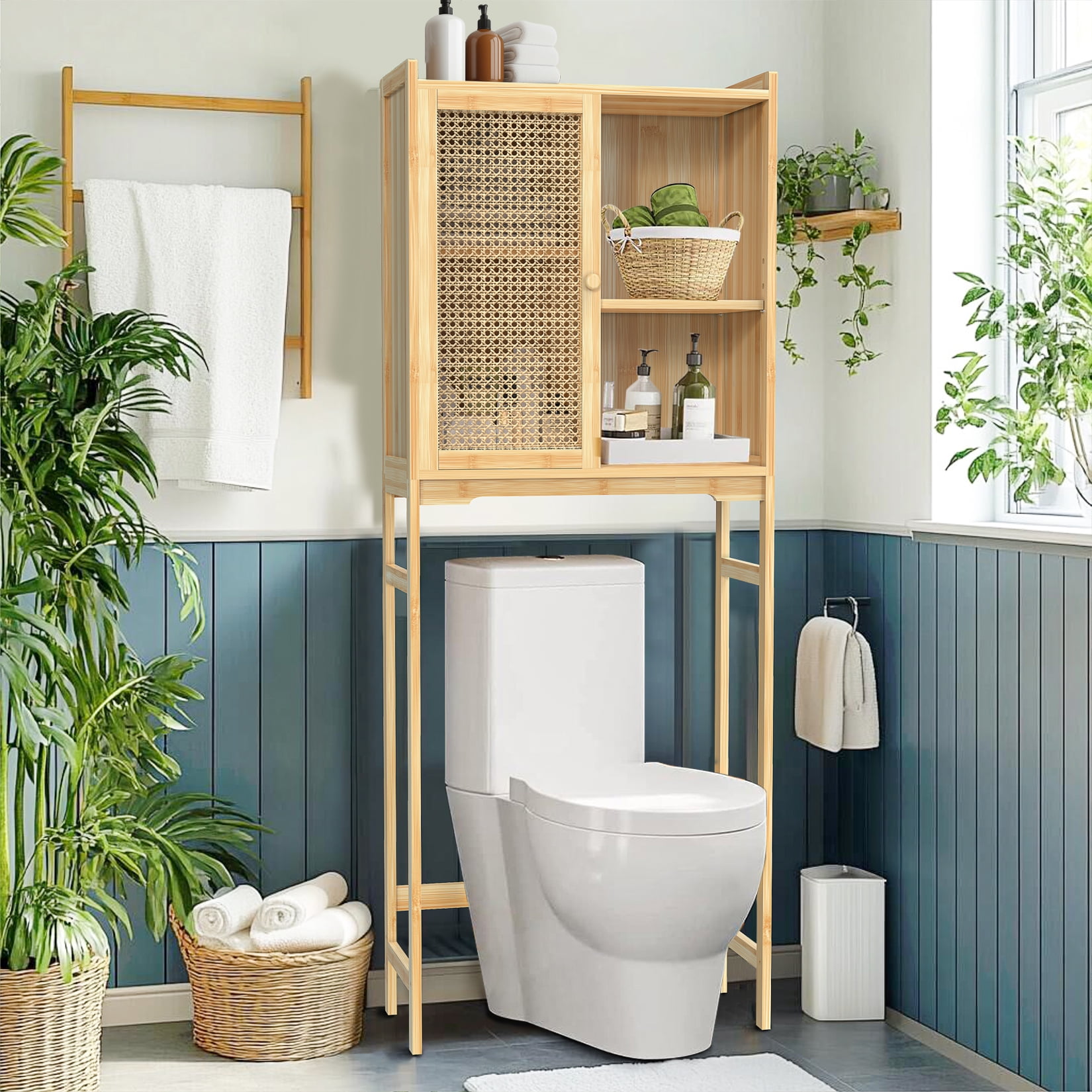 Rattan over the toilet storage discount