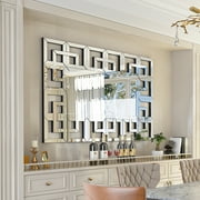 LUVODI Silver Beveled Decorative Wall Mirror for Living Room Bedroom Hallway Decor 39x28in Rectangle