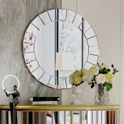 LUVODI Wall Mounted Bathroom Mirror Silver Accent Art Mirror for Living Room Decor 32in Round