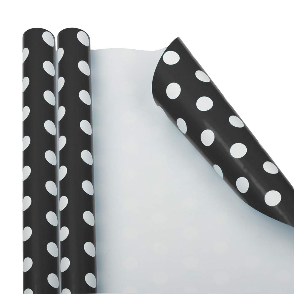 LUX All Occasion Polka Dot Gift Wrapping Paper, 25 Sq ft, Black & White  Dots, 2/Pack