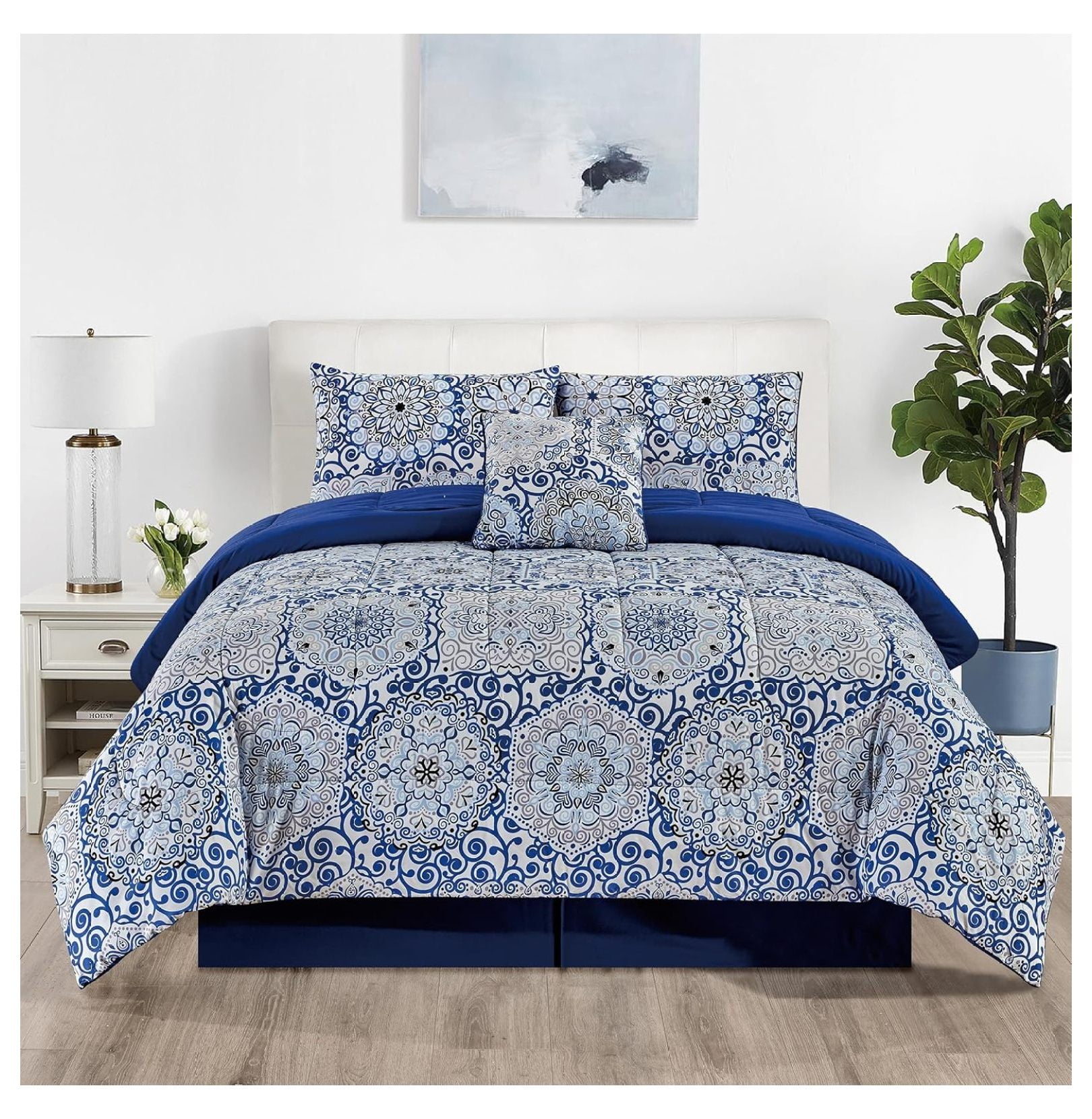 Quilt Cover Set 5PCS Reversible Quilt Set with high quality Blue Color