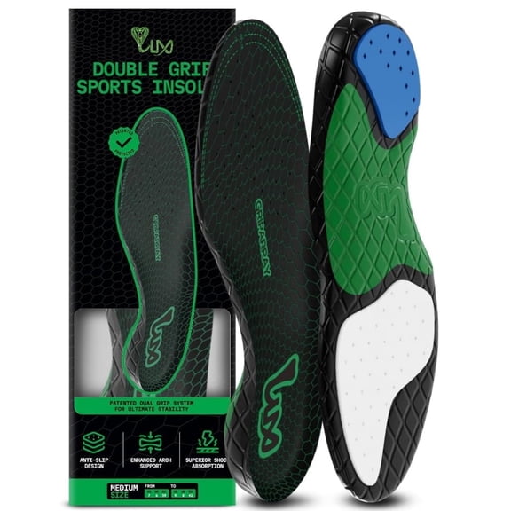 LUX Dual Grip Low Arch Sports Insoles Small Athletic Support for Flat feet EU 36-38