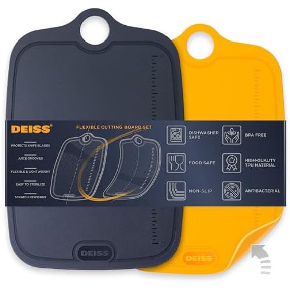 LUX Durable TPU Cutting Boards for Kitchen, Set of 2, Double-Sided Non-Slip Chopping Board, Built-in Ruler, Flexible Large Cutting Board, Deep Juice Grooves, Dishwasher Safe